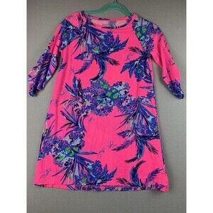 Lilly Pulitzer Dress Girls XL (12-14) Pink Surfcrest Tiki Monkey Out on Limb